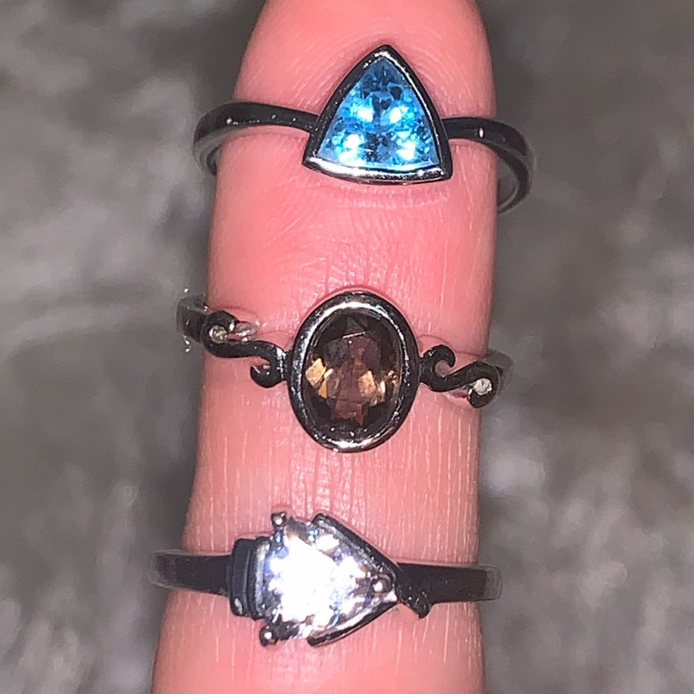 Set of 3 Silver Rings Semi Precious Gems 6.5 5.5